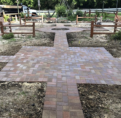 Stone pathway and garden border installation